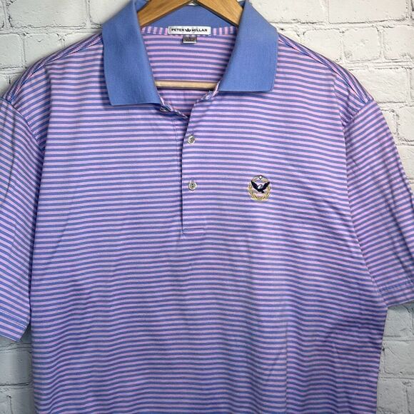 Peter Millar Men’s Short Sleeve Blue Pink Striped Polo size Large L - Picture 2 of 6